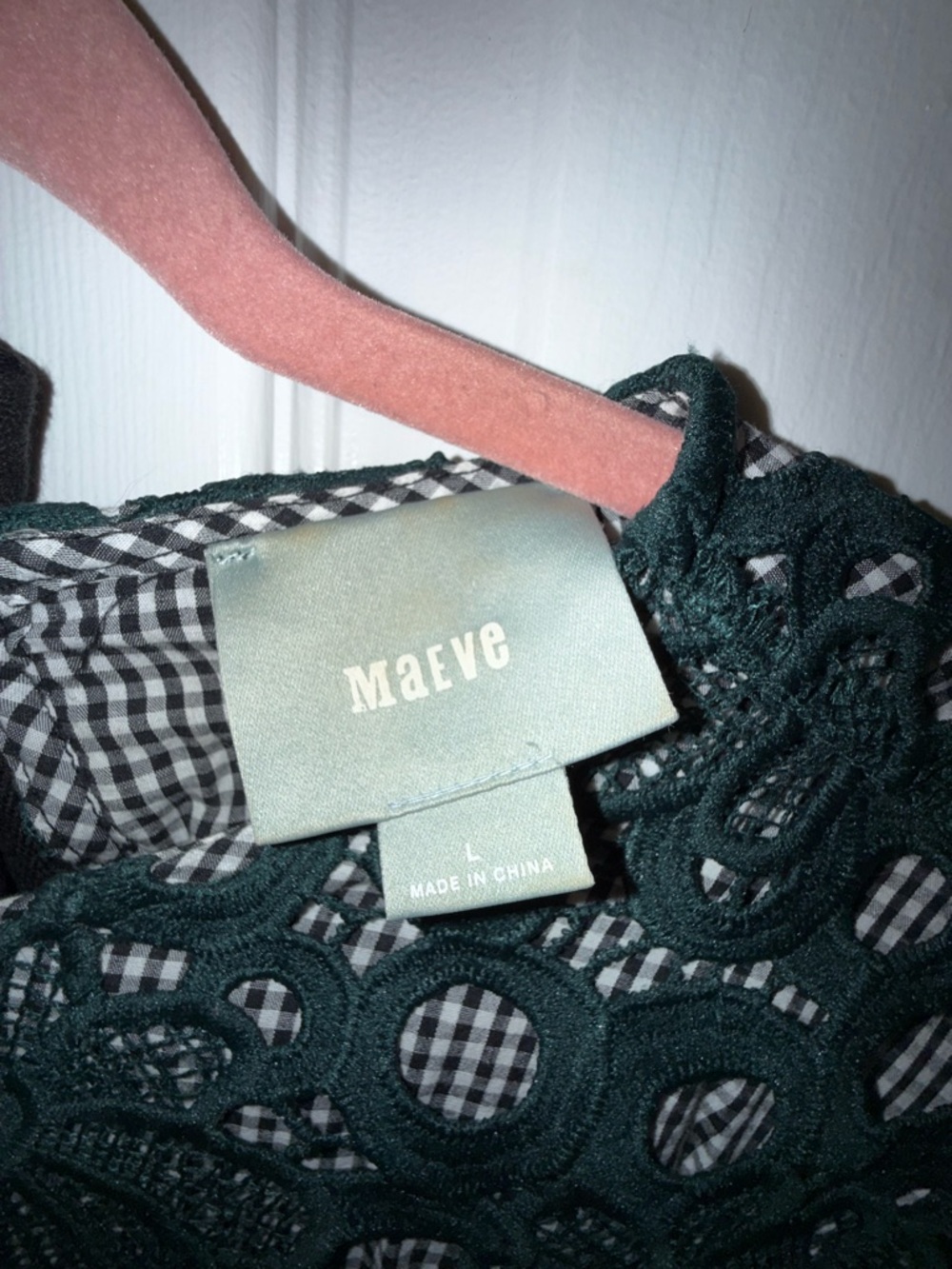 Maeve by Anthropologie Green Crochet Lace Layered Top w/ Gingham Peplum Ruffle - Picture 2 of 3